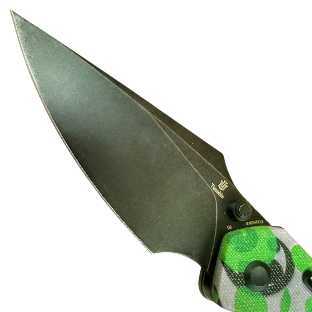 TENABLE // Fenrir: Button Linerlock Knife // Black D2 w G10 Jade Camo - Picture 4 of 10